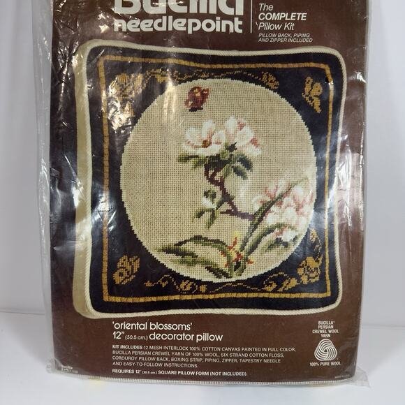Vtg Bucilla Needlepoint Pillow Kit 4277 "Oriental Blossoms" Opened Package - Picture 6 of 11